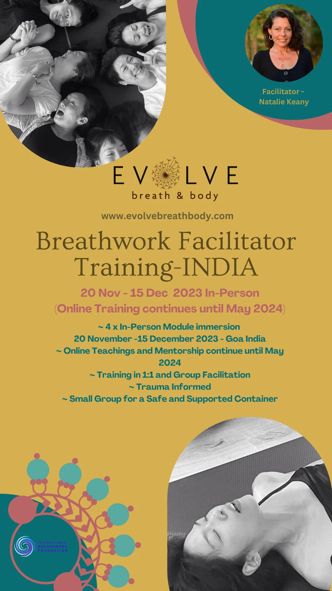 Terapeuttisen hengitystyöskentelyn ohjaajakoulutus – Intia — Evolve Breath Body ™ – Moduuli 1