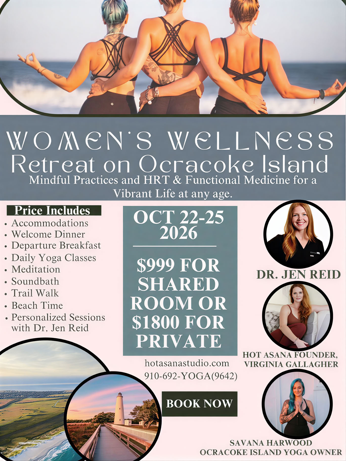 Naisten retriitti Ocracoke-saarella Dr. Jen Reidin, Virginia Gallagherin ja Savana Harwoodin kanssa